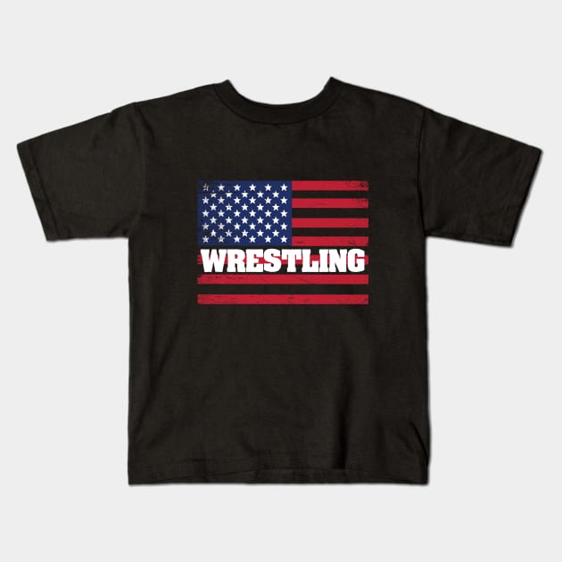 Wrestling - Wrestling American Flag Kids T-Shirt by Kudostees